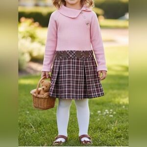 NWT Youngland Pink Ribbed + Plaid Dress Size 6X